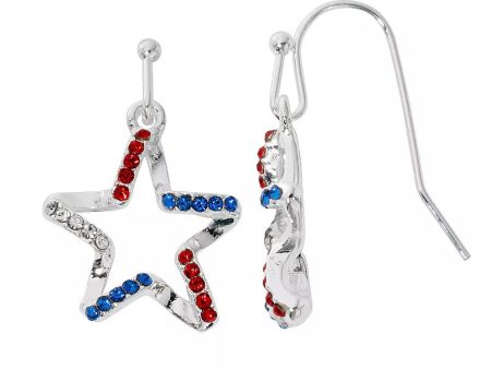 Celebrate Together™ Americana Silver Tone Crystal Ribbon Star Drop Earrings Hot on Sale