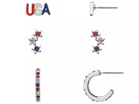 Celebrate Together™ Silver Tone USA Trio Earrings Set Discount