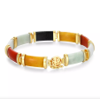 18k Yellow Gold Over Sterling Silver Dyed Jade Multi Color Bracelet For Discount