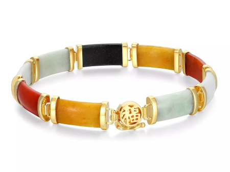 18k Yellow Gold Over Sterling Silver Dyed Jade Multi Color Bracelet For Discount