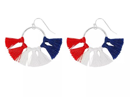 Celebrate Together™ Americana Silver Tone Red, White, & Blue Fringed Hoop Earrings Online Hot Sale