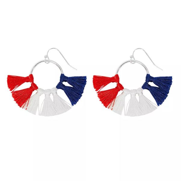 Celebrate Together™ Americana Silver Tone Red, White, & Blue Fringed Hoop Earrings Online Hot Sale