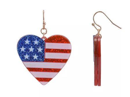 Celebrate Together™ Gold Tone Glitter American Flag Heart Drop Earrings Discount