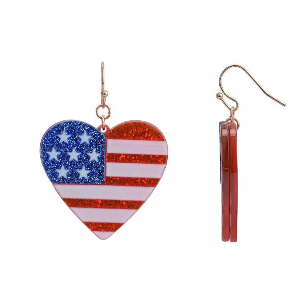 Celebrate Together™ Gold Tone Glitter American Flag Heart Drop Earrings Discount