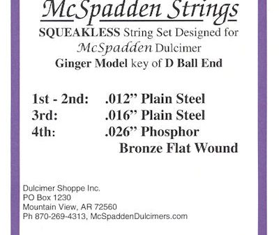 Squeakless String Set for Ginger Dulcimer - Key of D, Ball End Online Sale