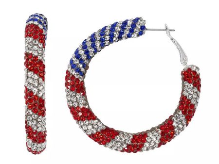 Celebrate Together™ Americana Silver Tone Red, White, & Blue Crystal Hoop Earrings For Cheap