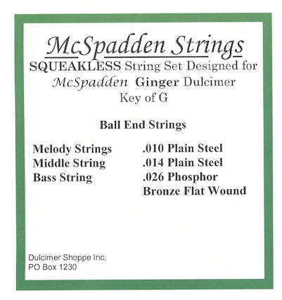 Squeakless String Set for Ginger Dulcimer Key of G, Ball End Cheap